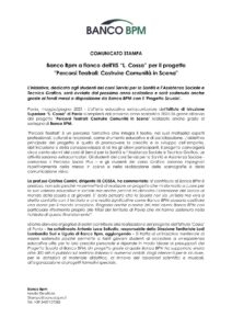 Comunicato Stampa Presentazione progetto finanziato da BPM